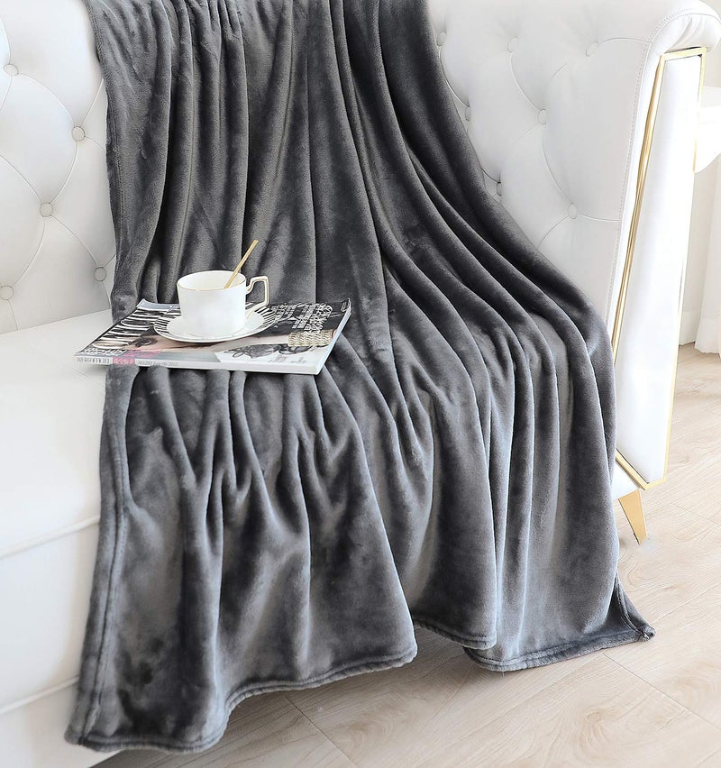 TASTHROW Large Flannel Fleece Throw Blanket, 50Ã—70 Inch - Cozy Lightweight Thick Blanket - All Seasons Suitable for Women, Men and Kids (Two Pack, Grey) - Image 3